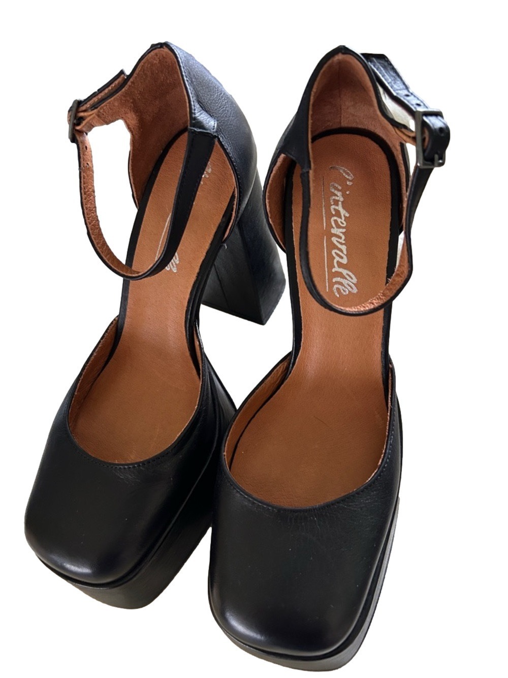 L’Intervalle Black Ankle-Strap Block Heel Pumps Size 40